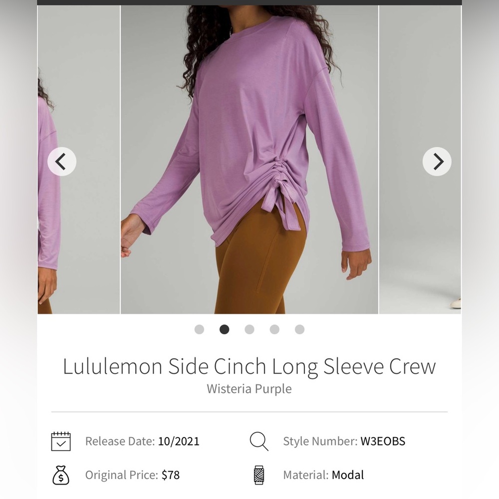 🍋Women’s Lululemon Side Cinch Long Sleeve Crew unsized/PTP approx 21” wisteria🍋